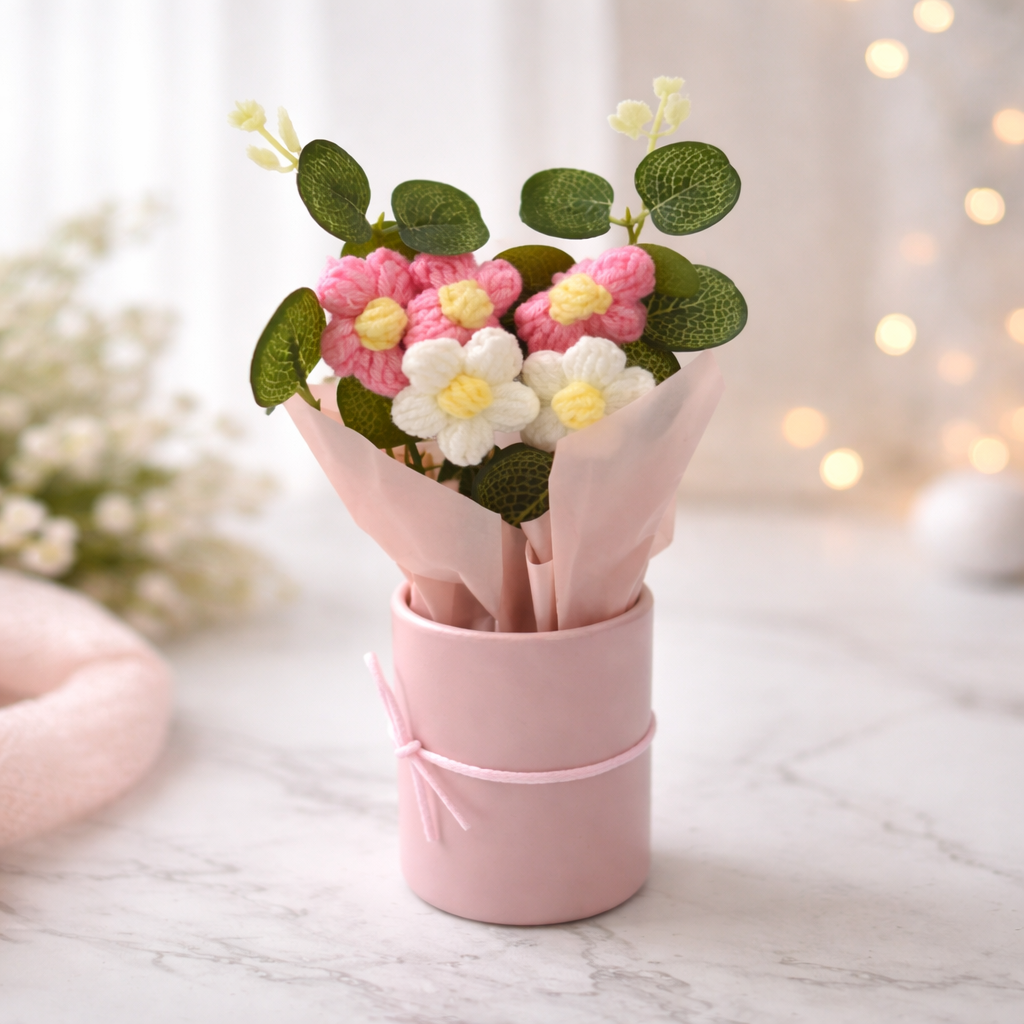 Blush Bloom Crochet Mini Bouquet 🌸