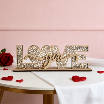 "Love You" Laser-Cut Floral Wooden Sign