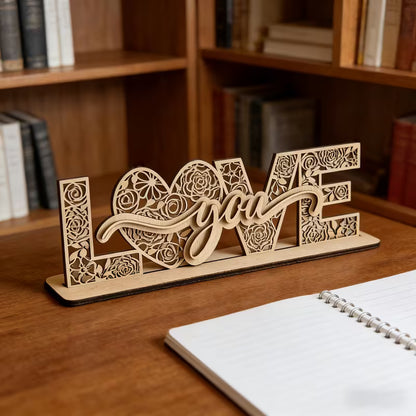 "Love You" Laser-Cut Floral Wooden Sign