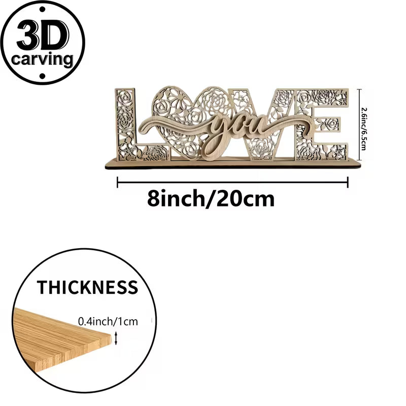 "Love You" Laser-Cut Floral Wooden Sign