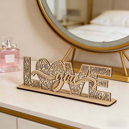 "Love You" Laser-Cut Floral Wooden Sign