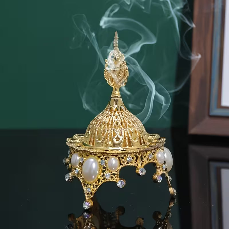 Golden Incense Burner with Elegant Smoke