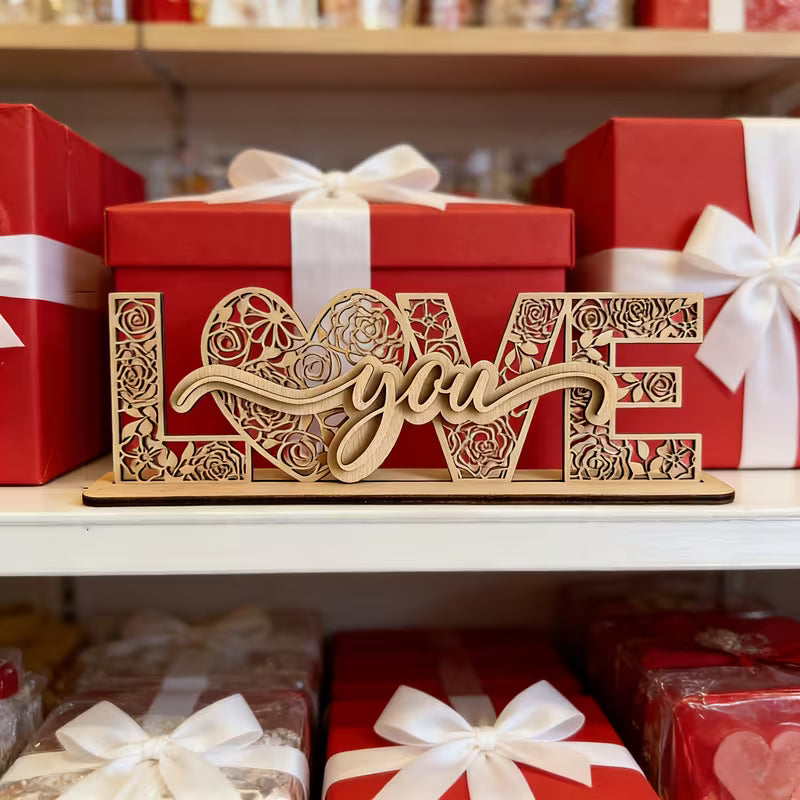 "Love You" Laser-Cut Floral Wooden Sign