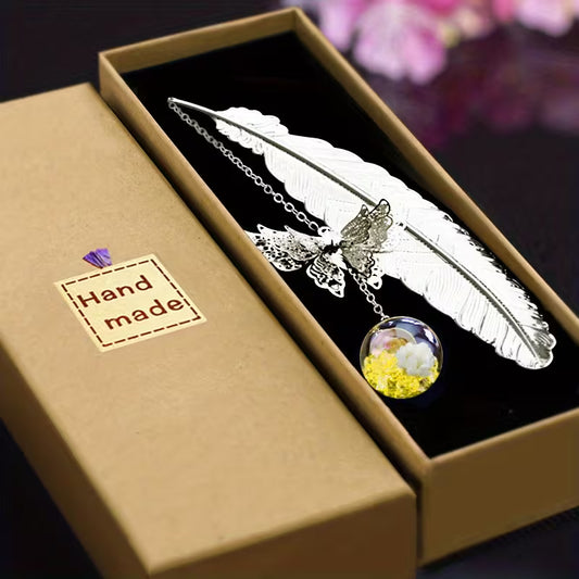 Handmade Feather Necklace with Butterfly Pendant