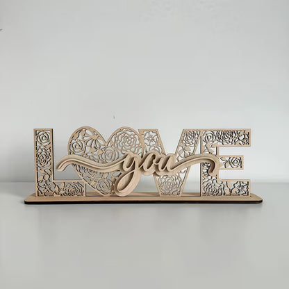 "Love You" Laser-Cut Floral Wooden Sign