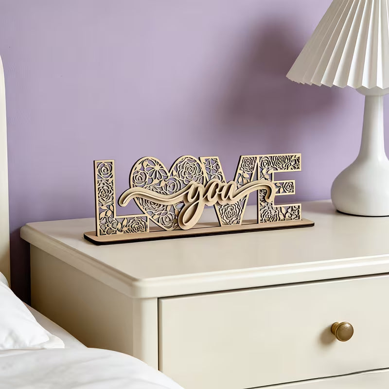 "Love You" Laser-Cut Floral Wooden Sign